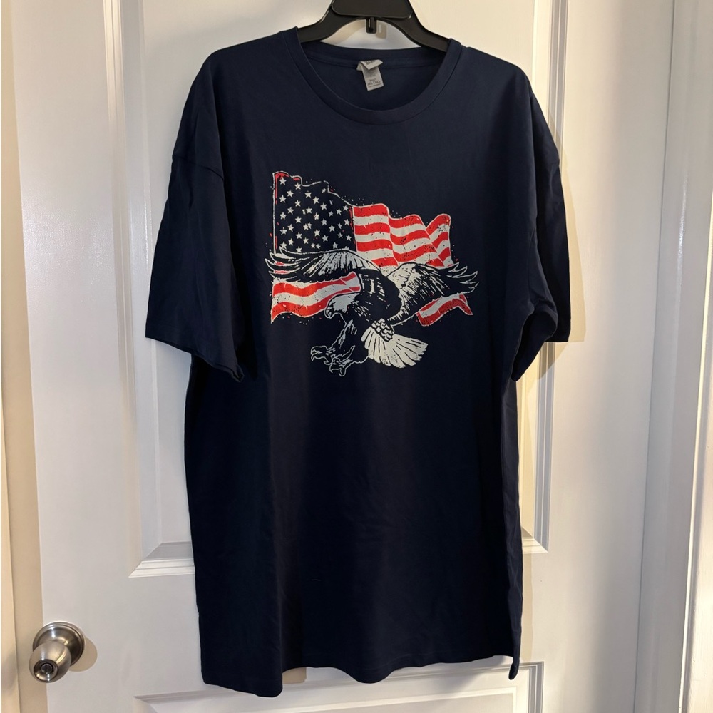 Men's Navy Graphic Eagle & American Flag T-Shirt Sz 2XL Tall